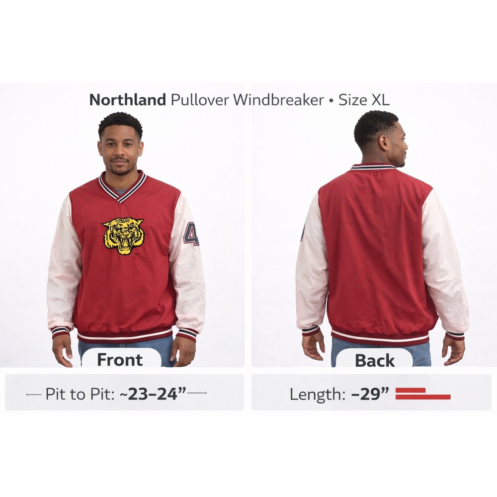 Northland Pullover‎ Windbreaker XL Burgundy White Tiger Varsity V-Neck Jacket 44